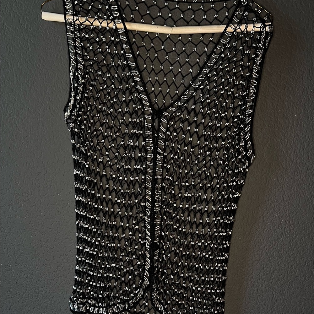 Elegant Black Beaded Women's Top